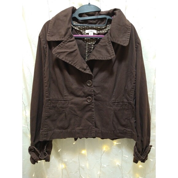 CATO WOMANS XL DARK BROWN SOFT 2 BUTTON JEAN JACKET BLAZER STYLE ACADEMIA CHIC - Picture 1 of 12